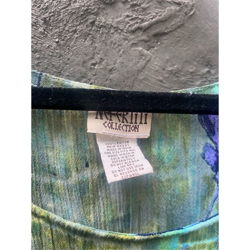 Nefertiti Collection Blue Green Tie Dye Fringed Kaftan Loose Flowy Semi Sheer Ma View 4